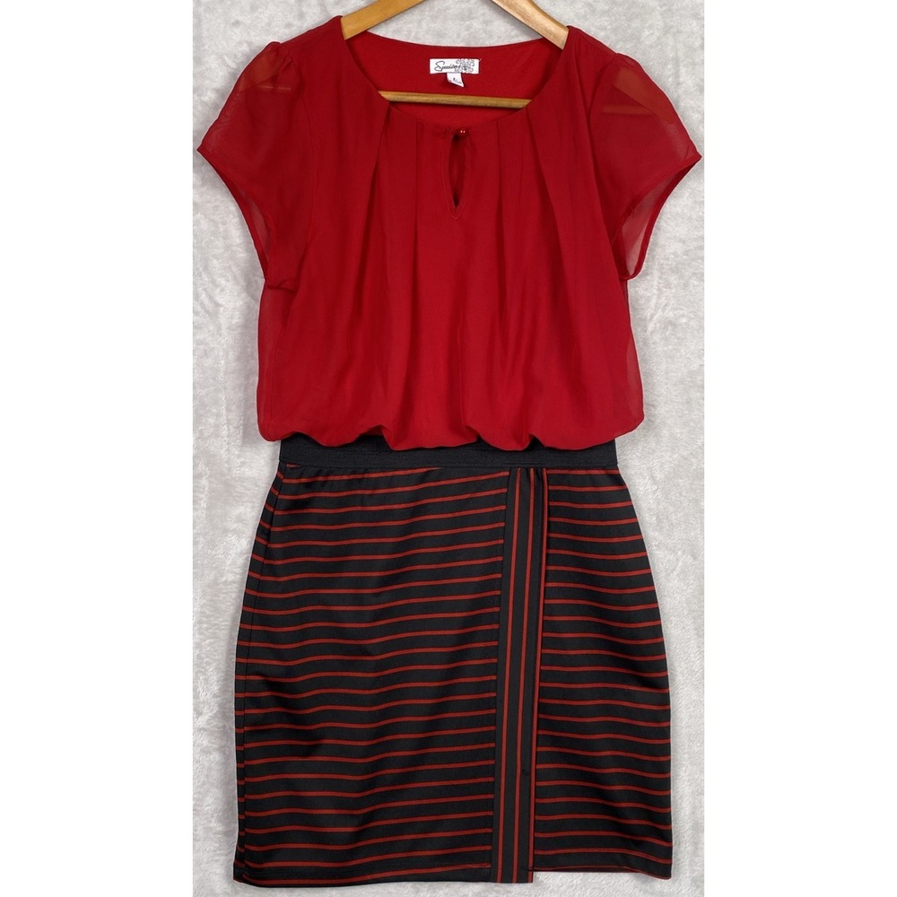 Red Bodycon Dress Large Wrap Black Striped WhimsiGoth Grunge Retro Sheath Vamp